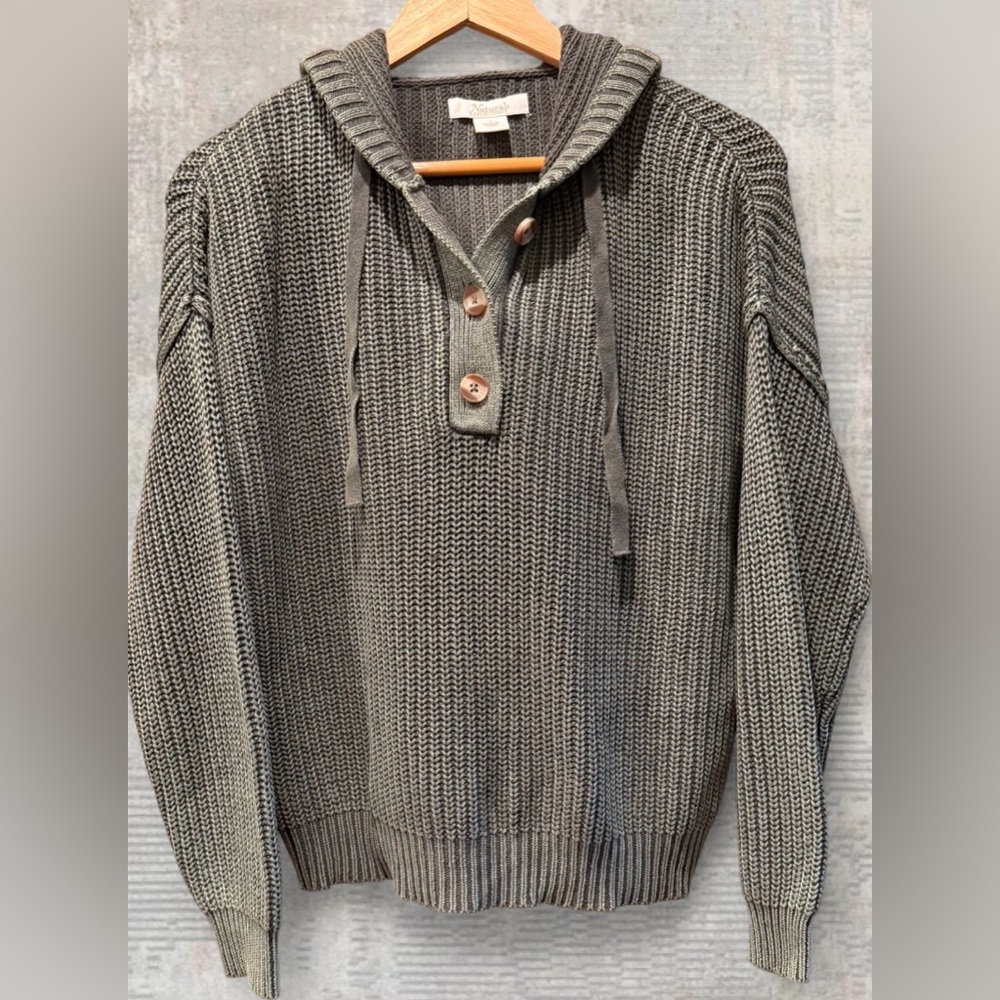 Mens/Womens Sage Green Hooded Sweater with Button Details, size small,